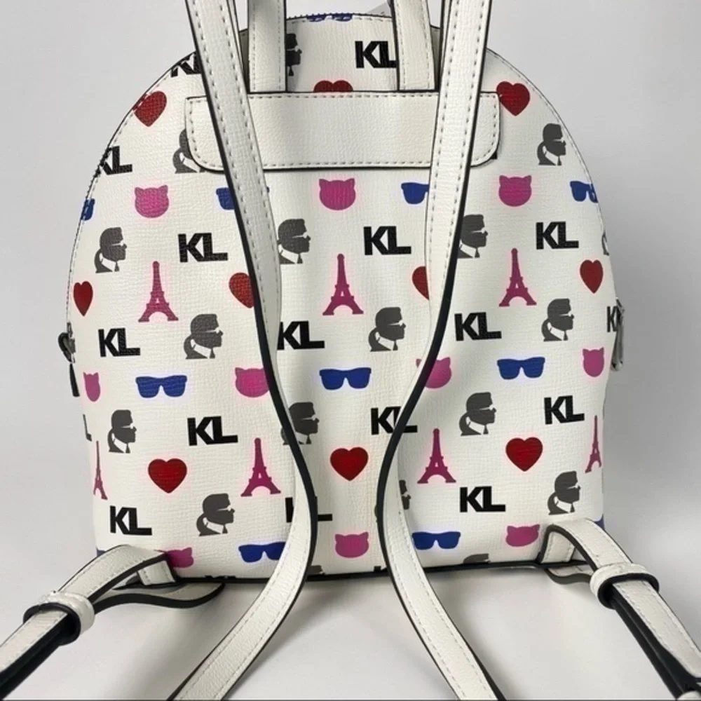 Karl Lagerfeld Backpack Bag Paris Maybelle  White Signature Eiffel Tower Print